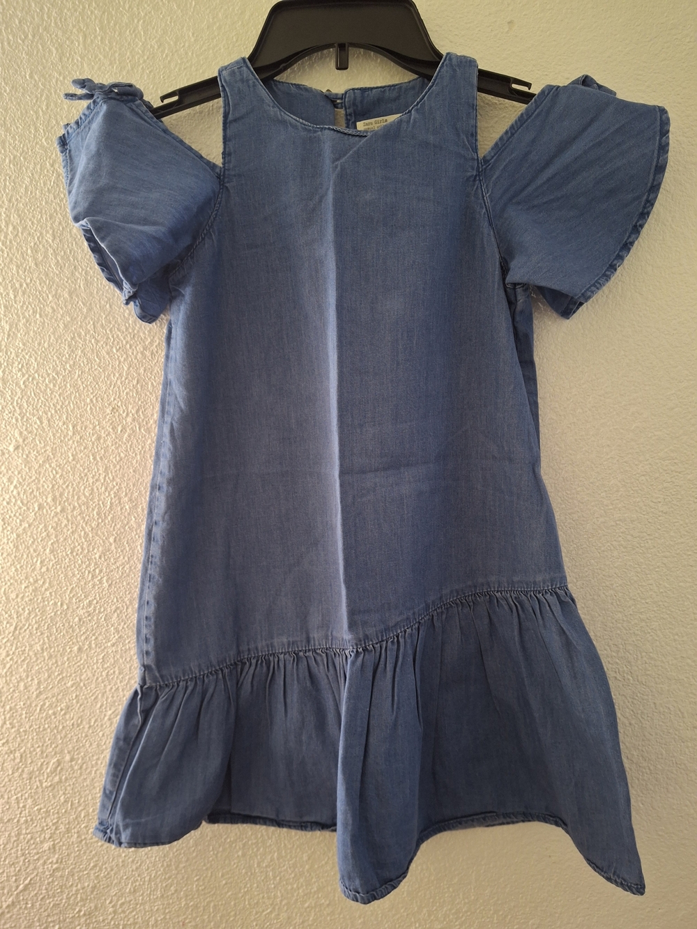 Zara Blue Denim Cold-Shoulder Girls Dress